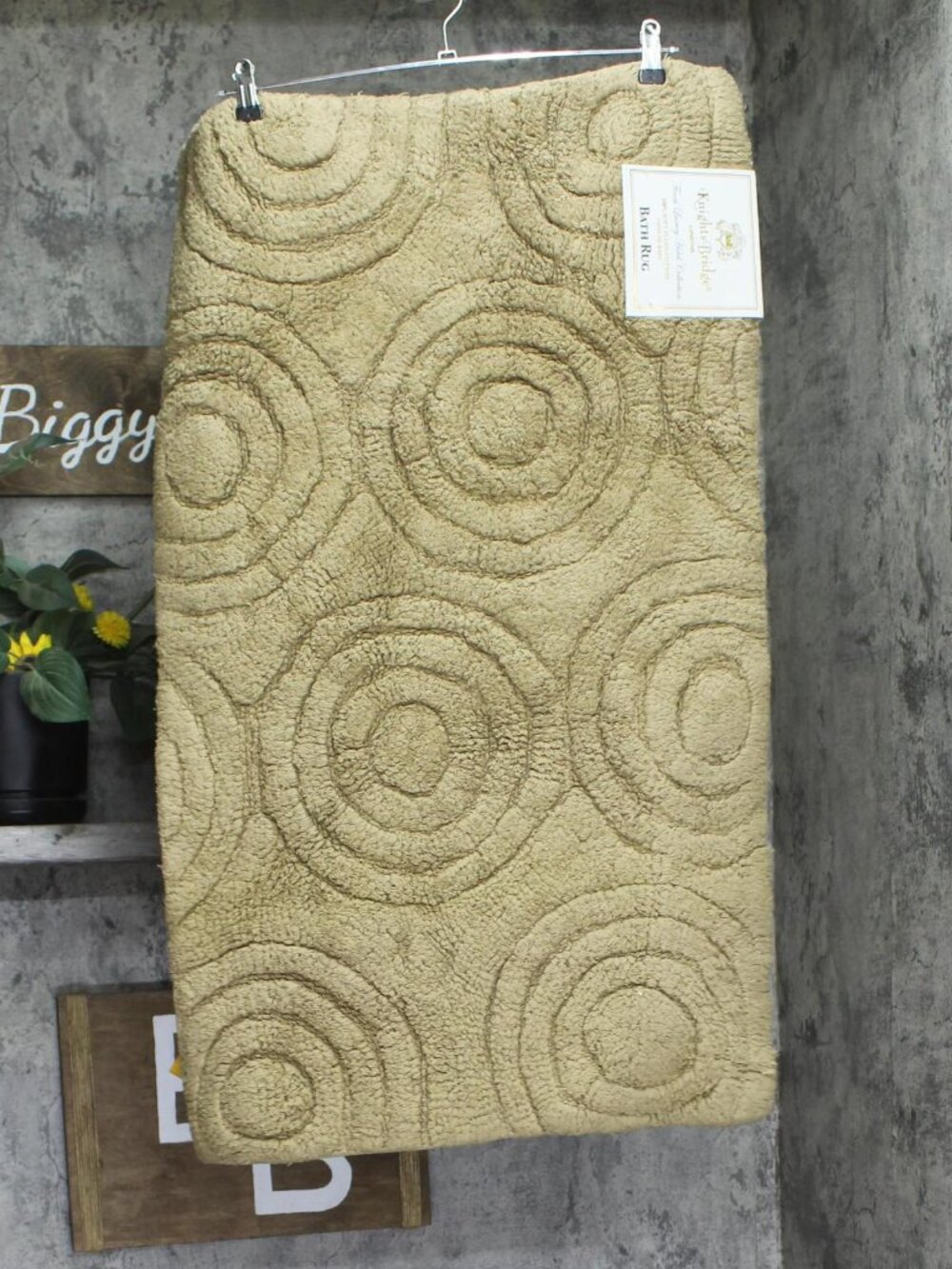 NWT Knightsbridge 100% Plush Cotton Circles Bath Rug Mat Stone Brown 21x34
